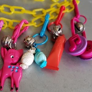 1980s bell charm necklace with 10 charms and chain